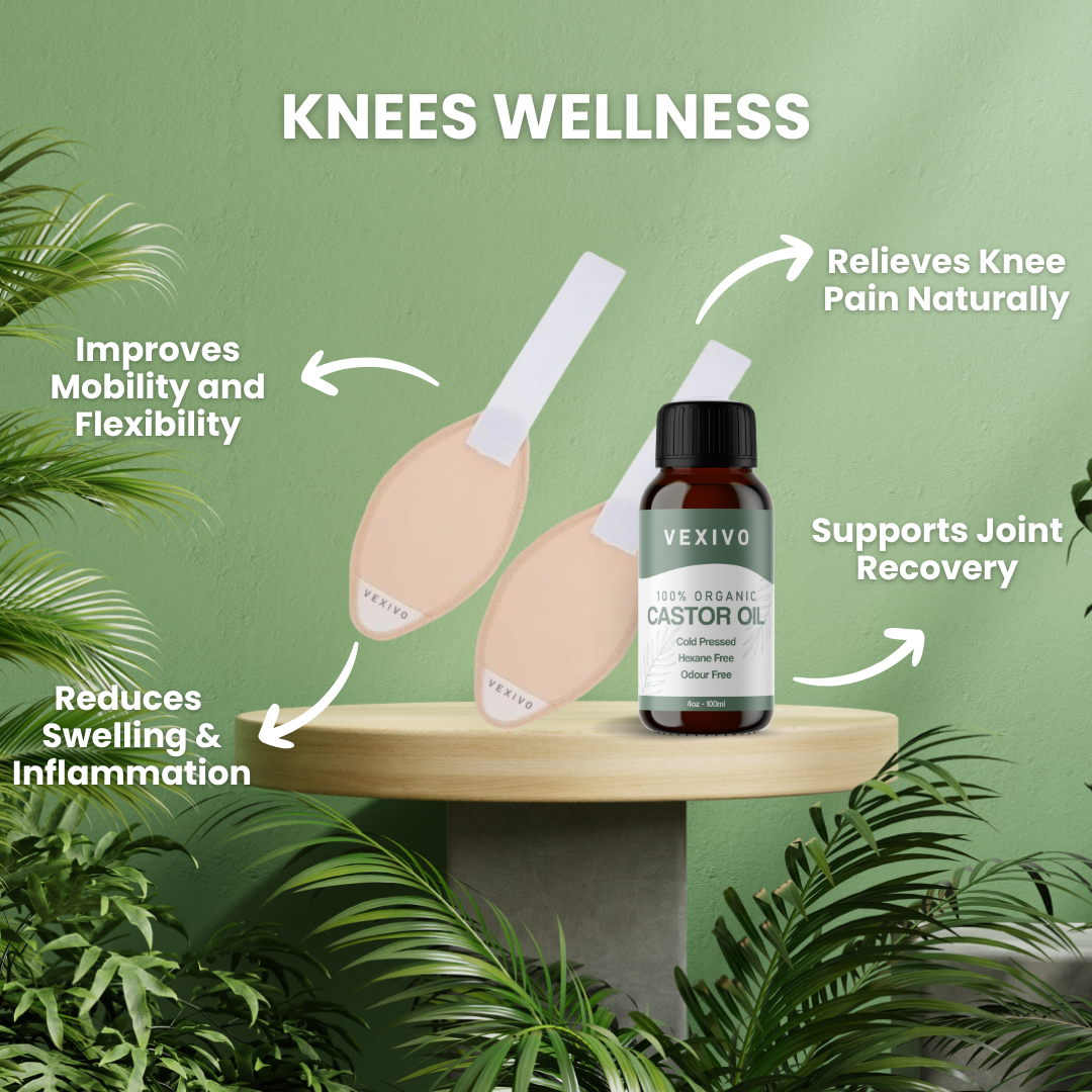 Vexivo Knees Wellness Pack (Wraps + Castor Oil)