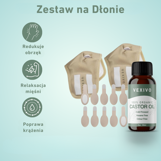 Vexivo Zestaw na Dłonie (Okłady + Olej Rycynowy)